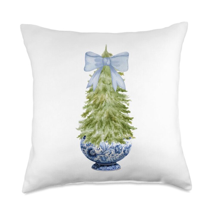 Chinoiserie Christmas Tree Blue Willow Ginger Jar Hanukkah Throw Pillow