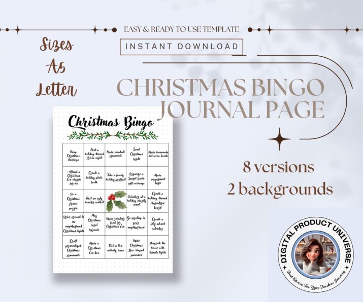 Christmas Bingo Page|Journal Page|Planner Page|Track Holiday Fun|Festive Activities|Seasonal Bingo|Holiday Games|Printable Christmas Page