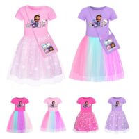 Cute Gabby's Dollhouse Kids Girls Birthday Party Princess Dress + Bag Gifts