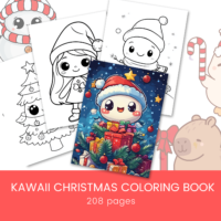 Cute Kawaii Christmas Coloring Book For Kids Bundle