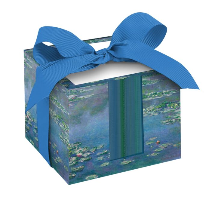 Decorative Fine Art Non-Stick Note Cube Paper Pad 4-Inch, 700 Sheets | Memo Cube with Thick Pages, Matching Ribbon, Beautiful Desk Display Box (Monet "Water Lilies")