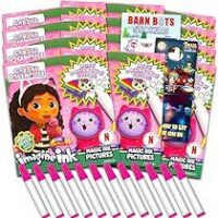 Dreamworks Gabby's Dollhouse Imagine Ink Coloring Book Set for Kids - 12 Pack No-Mess Magic Ink Gabby's Dollhouse Coloring Books with Barn Bots Stickers and Door Hanger (Gabby's Dollhouse Party Favors Bundle)