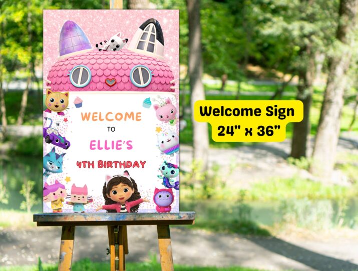 Editable Gabby's Dollhouse Birthday Welcome Sign Template, Printable Girls Birthday Party Welcome Sign, Digital Gabbys Dollhouse 24" x 36"