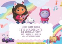 (Free PDF Invitation) Rainbow Gabby Dollhouse Birthday Invitation