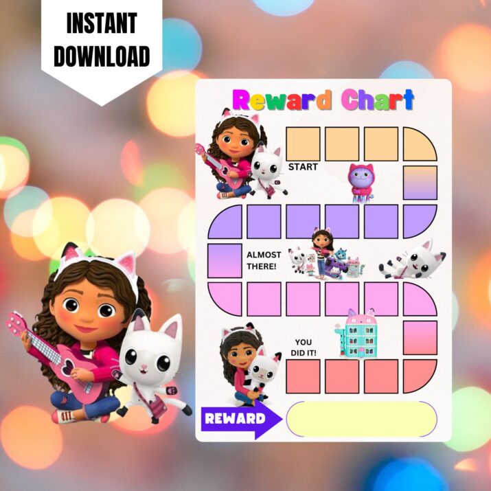 Gabby Dollhouse Reward Chart, Printable Gabby Behavior Chart, Digital Gabby's Dollhouse Reward Chore Chart, Kids Routine Sticker Chart