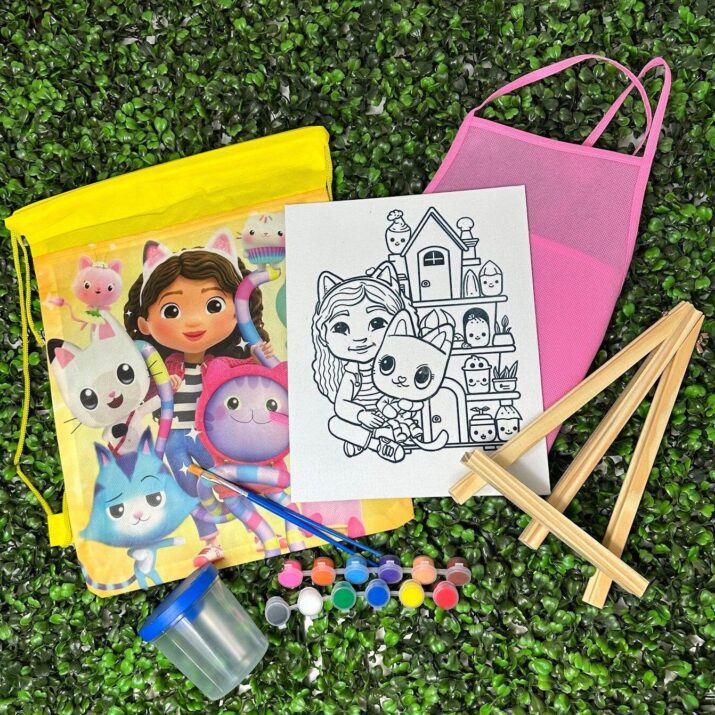 Gabby Paint Kit for Kids Party Pack with canvas pre sketched for art party dollhouse ready to paint drawing coloring canvas kit favor