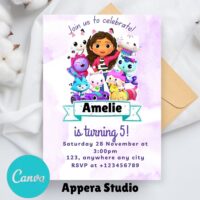 Gabbys Dollhouse Birthday Invitation, Digital Gabby Dollhouse Invitation, Printable Kids Party Invites, Canva Template