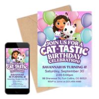 Gabby's Dollhouse | Birthday Invitation | Gabby, Pandy, DJ Catnip, Cat Rat, Cakey | Digital Printable Birthday Party Invitation