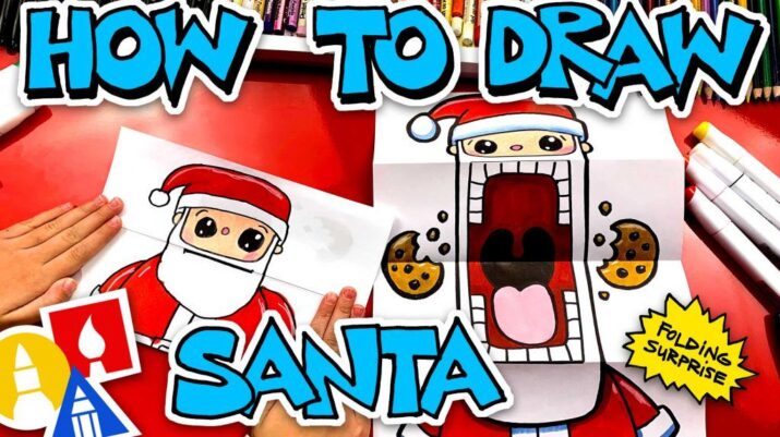 How To Draw Crazy Cookie Santa Puppet - Folding Surprise - Art For Kids Hub -