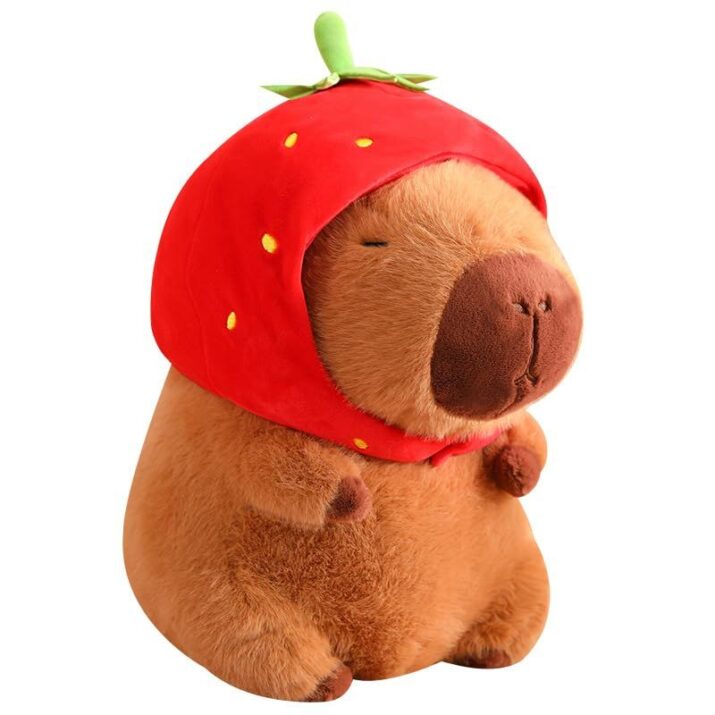 LVQING Cute capybar Stuffed Animals with Wearable Toast headsetwear capybar, Gifts for Kids (9 in Strawberry capybar)