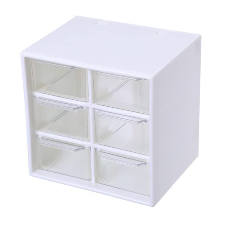 Mini Desk Organizer Plastic Countertop Jewelry Storage Box with 6 Drawers for Home School Office Bathroom, 1 Piece (White)