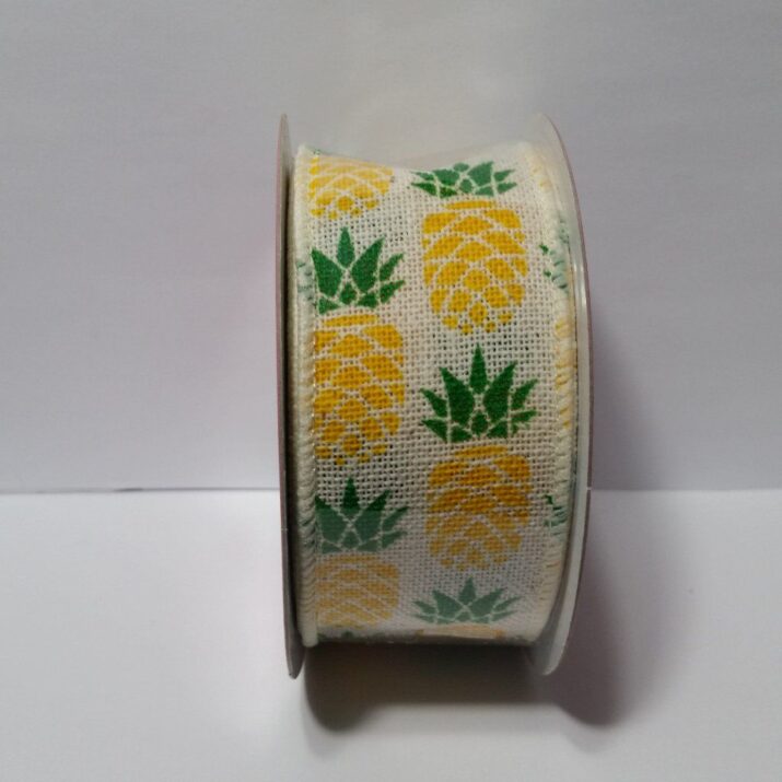 Nicole Industries Office | Wired Ribbon 1.5" Pineapple | Color: Gold/Green | Size: Os