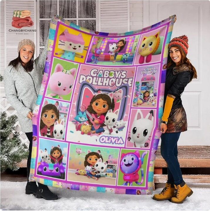 Personalized Name Gabby's Dollhouse Birthday Party Fleece Blanket, Premium Sherpa Blanket, Gabby's Dollhouse Blanket, Gabby Lover Gift