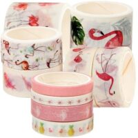 Retro Paper Tape Set Flamingo Masking DIY Crafts Aesthetic Decorative 10 Rolls Flash Pink Tapes Japanese, Size:200x3cm