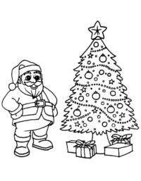 Santa Claus And Christmas Tree Coloring Page