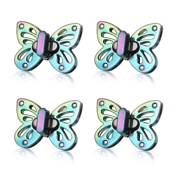 TXIN 4 Pieces Purse Turn Lock Clutches, Butterfly Shape Twist Lock Clasp, Cute Animal Bag Closure Lock, Rainbow Color Metal Hardware Fastener Buckles for DIY Leather Bag Handbag Purse Making, Style 2